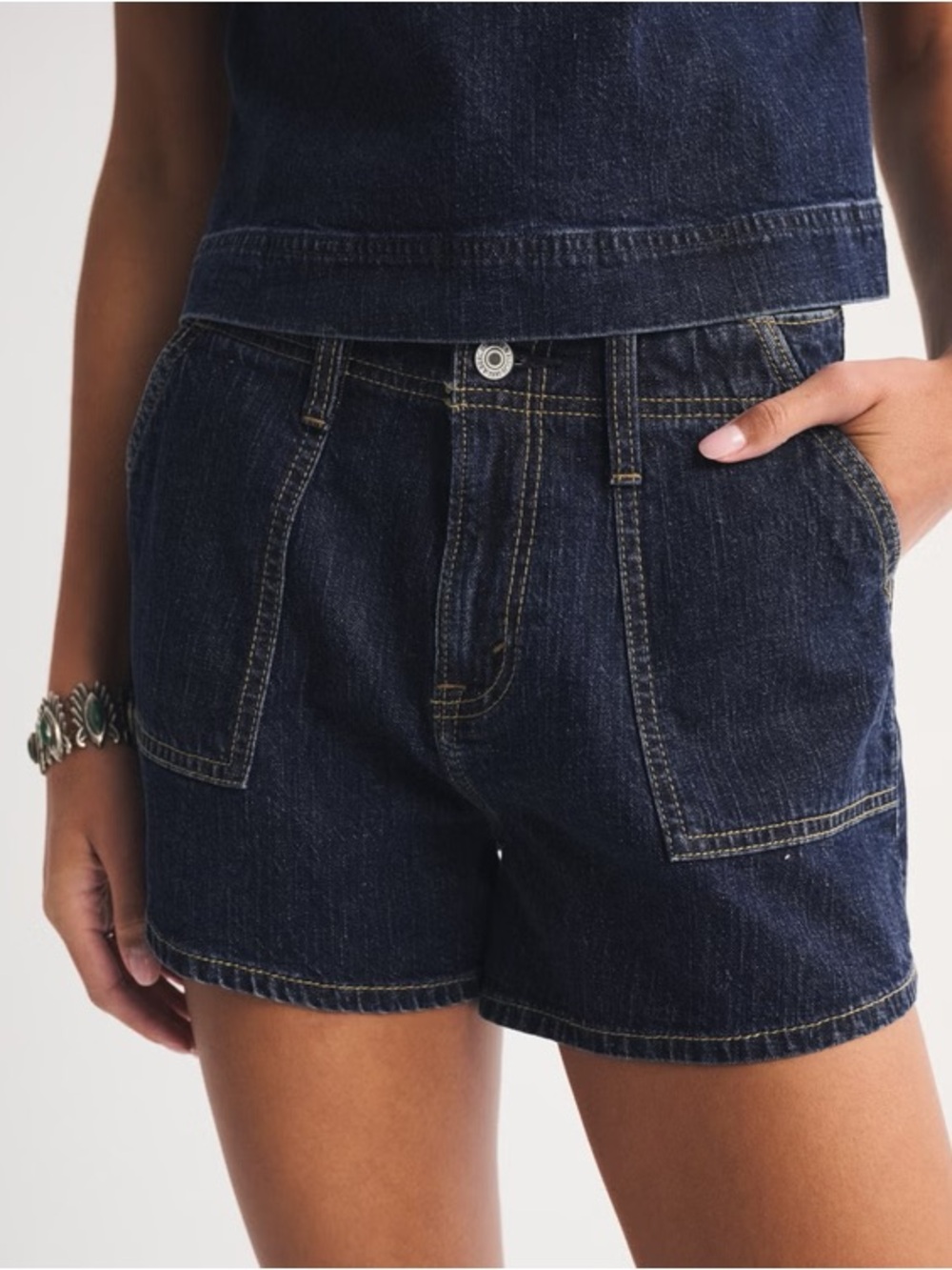 High Rise Linen-Blend Denim Short